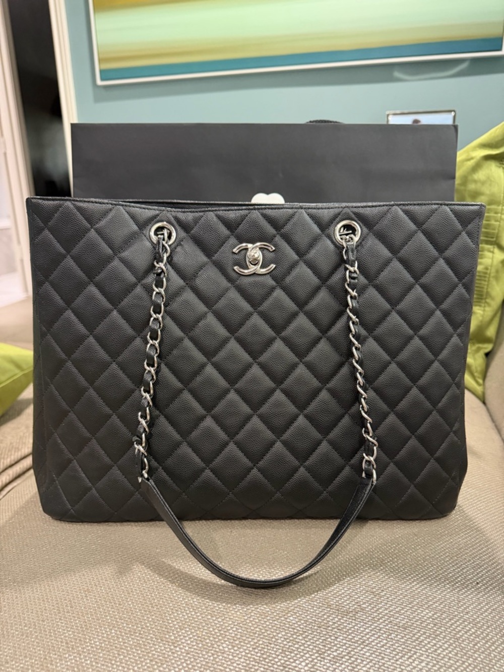 CHANEL Black Quilted Caviar Large Shopping Bag